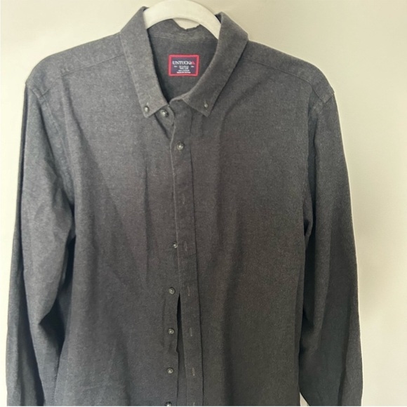 Men's UNTUCKit Costanti Dark G Dark Gray Flannel Shirt Grey Slim Fit XLarge - Picture 2 of 6